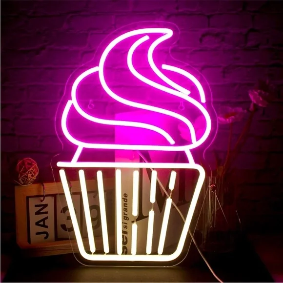 Cupcake Dessert Neon Pink White Cafe Kitchen Restaurant Light Kawaii Cute Decor - Picture 5 of 5